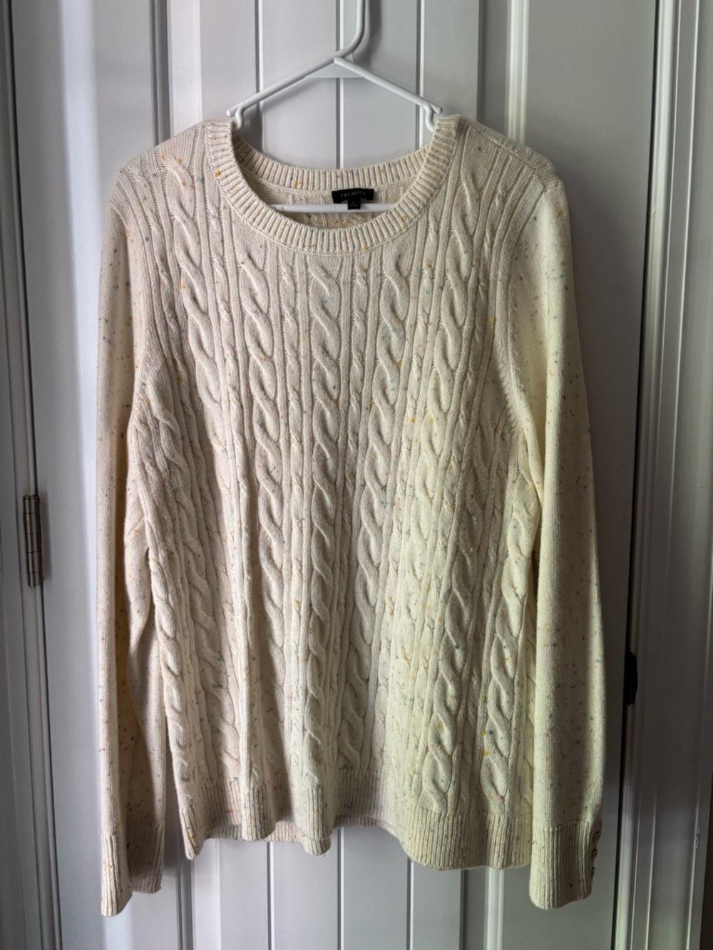Talbots Ivory Cable Knit Sweater with Colorful Flecks